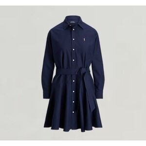 Polo Ralph Lauren Cotton Oxford Shirt Dress 12 Navy Belted Pockets Old Money